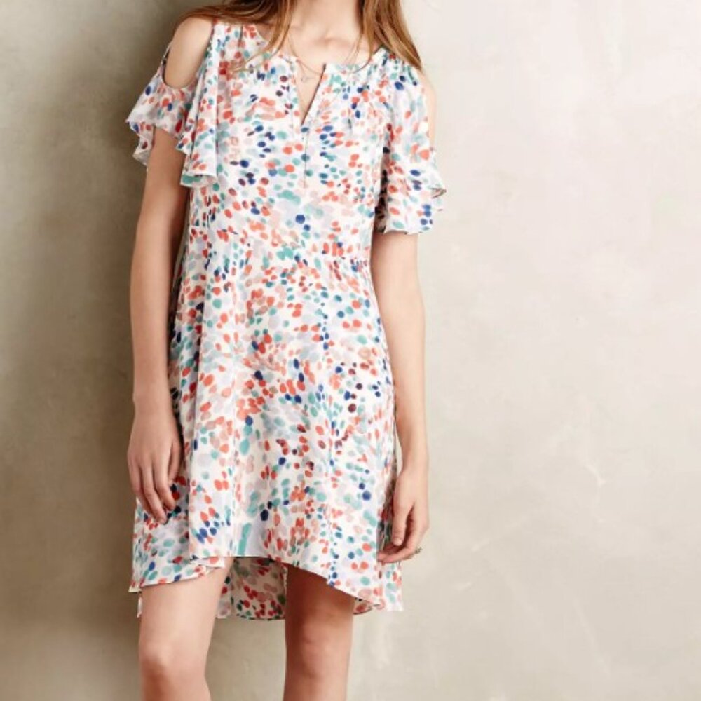 Anthropologie Maeve Fluttered Watercolor Dot Short Sleeve Dress Size XS